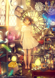 1girl 2016 :o analog_clock angel animal antique_phone arms_at_sides bare_arms bare_legs barefoot bicycle bird black_hair blue_eyes blurry book book_stack bookshelf bottle box branch brown_eyes cable candlelight candlestand cardboard_box chess_piece chick clock company_name corded_phone cup curtains depth_of_field dress egg feather_hair_ornament feathers female_focus flat_chest floating floating_hair floating_object floor flower flying_paper framed full_body gears gem glass glowing gradient_hair grimoire hair_ornament heart highres in_container in_cup indoors jewelry kerosene_lamp light_bulb light_particles looking_at_viewer magic magic_circle multicolored_eyes multicolored_hair muta nest object_on_head paper parted_lips pawn_(chess) pentagram phone phonograph photo_(object) picture_frame plant plate quill red_eyes red_flower red_hair red_rose ring roman_numeral rose rotary_phone rubik&#039;s_cube rug saucer scroll shelf short_dress short_sleeves smile solo standing star_(symbol) statue suitcase sundress table tablecloth teacup toenails typewriter unworn_jewelry vase weighing_scale white_dress white_flower wooden_floor yan_xi yellow_eyes yohan12