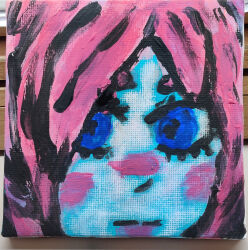 Rule 34 | blue background, canvas (object), isekai shikkaku, painting (medium), sacchan (isekai shikkaku), traditional media