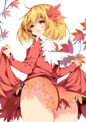1girl aki_shizuha ass blonde_hair flat_chest highres huge_ass open_mouth sakurame short_hair simple_background solo touhou white_background