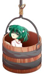 1girl bandaid bucket commentary_request dairi green_eyes green_hair hair_bobbles hair_ornament in_bucket in_container japanese_clothes kimono kisume large_variant_set looking_at_viewer open_mouth shaded_face short_hair smile solo tachi-e touhou transparent_background two_side_up variant_set white_kimono