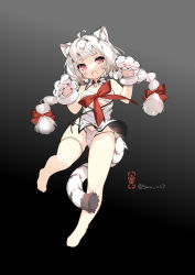 1girl animal_ears highres long_hair non-web_source open_mouth original red_eyes saru simple_background solo tail white_hair