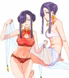 Rule 34 | 1girl, bikini, blue eyes, breasts, earrings, gridman universe, gridman universe (movie), hair between eyes, hair bun, hair over one eye, jewelry, long hair, looking at viewer, open mouth, princess (dynazenon), red bikini, risyo, smile, ssss.dynazenon, stomach, swimsuit, white bikini
