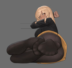 1girl absurdres blonde_hair brown_eyes dark-skinned_female dark_skin feet gyaru highres light_blush long_hair looking_at_viewer lying mole mole_under_eye on_side original pantyhose sa-baaa soles toes