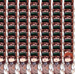 10s 2013 6+girls brown_eyes brown_hair clone eyeshadow fried_eggs_with_onions head-mounted_display makeup matching_hair/eyes misaka_imouto misaka_mikoto multiple_girls open_mouth school_uniform shirt short_hair summer_uniform sweat sweater_vest toaru_kagaku_no_railgun toaru_majutsu_no_index tokiwadai_school_uniform upper_body white_background