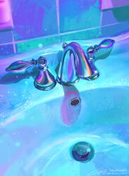 Rule 34 | bathroom, colorful, faucet, indoors, no humans, original, painterly, saturated, shadow, sink, sparkle, still life, tile wall, tiles, zandra
