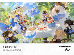 1girl bird black_bow black_gloves blonde_hair blue_bird boots bow cake character_doll cloud day doll female_rover_(wuthering_waves) food gloves hair_bow happy_anniversary hat highres long_hair looking_at_viewer male_rover_(wuthering_waves) nimbus_wraith_(wuthering_waves) official_art outdoors pantyhose parted_lips phoebe_(wuthering_waves) purple_eyes rainbow rover_(wuthering_waves) second-party_source shirt skirt sky smile solo soraneko_hino standing sun_hat tacet_discord_(wuthering_waves) white_boots white_hat white_pantyhose white_shirt white_skirt wuthering_waves
