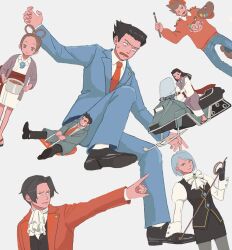 23011620x 3girls 4boys ace_attorney art_brush ascot bandaid bandaid_on_face beret black_gloves black_hair black_skirt black_vest blue_eyes blue_hair blue_jacket blue_pants brown_hair closed_mouth collared_shirt dick_gumshoe earrings facial_hair formal_clothes franziska_von_karma full_body gem gloves grey_eyes grey_hair grey_pantyhose hair_intakes hair_rings hanten_(clothes) hat highres holding holding_brush holding_paint_palette holding_paint_palette holding_whip iris_(ace_attorney) jacket japanese_clothes jewelry juliet_sleeves kimono larry_butz long_sleeves magatama magatama_necklace miles_edgeworth mole mole_under_eye multiple_boys multiple_girls necklace necktie obi outstretched_arm paint_palette paintbrush paint_palette pants pantyhose pearl_fey pencil_skirt phoenix_wright phoenix_wright:_ace_attorney_-_trials_and_tribulations pointing puffy_sleeves red_jacket red_necktie sash shirt short_hair short_kimono simple_background sitting skirt snowmobile spiked_hair stubble suit sweatdrop sweater vest white_kimono white_shirt