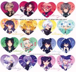 6+boys 6+girls :3 :d ahoge artist_name asymmetrical_horns bare_shoulders black_bow black_gloves black_hair black_hat black_shirt blonde_hair blood blood_on_face bloody_knife blue_bow blue_eyes blue_hair blue_shirt blush bow bowtie brown_hair cecilia_immergreen cecilia_immergreen_(new_year) celexcity claude_clawmark closed_eyes collared_shirt commentary cracked_skin crimzon_ruze dark-skinned_male dark_skin dokibird_(vtuber) dokibird_(vtuber)_(bounty_hunter) doll_joints double_bun earrings english_commentary english_text eyes_visible_through_hair facing_viewer fang finger_heart fingerless_gloves flower gavis_bettel gavis_bettel_(1st_costume) glasses gloves gradient_hair green_eyes green_flower green_hair green_kimono green_shirt grey_hair grin hair_between_eyes hair_bow hair_bun hair_flower hair_intakes hair_ornament hair_over_shoulder hand_on_own_cheek hand_on_own_face hand_up hands_on_own_cheeks hands_on_own_face hands_up hat head_tilt heart heart-shaped_pupils heart_hair_ornament highres holding holding_knife holding_own_hair holding_weapon hololive hololive_english holostars holostars_english horns hoshirube_sho hoshirube_sho_(1st_costume) indie_virtual_youtuber japanese_clothes jewelry joints jurard_t_rexford kaelix_debonair kimono knife kuga_leo lace lace-trimmed_kimono lace_trim long_hair long_sleeves looking_at_viewer looking_to_the_side maid maid_headdress medium_hair mikure_narin mint_fantome mole mole_under_mouth multicolored_eyes multicolored_hair multiple_boys multiple_girls neckerchief necklace nerissa_ravencroft nerissa_ravencroft_(1st_costume) nijisanji nijisanji_en open_mouth ouro_kronii ouro_kronii_(maid) petra_gurin petra_gurin_(1st_costume) pink_blood pink_hair pointy_ears ponytail portrait purple-tinted_eyewear purple_bow purple_eyes purple_hair purple_hat purple_shirt red_bow red_eyes red_hair round_eyewear scar scar_on_face scar_on_mouth scarf semi-rimless_eyewear seraph_dazzlegarden seraph_dazzlegarden_(1st_costume) sharp_teeth shirt short_hair sidelocks sideways_glance signature simple_background skin_fang smile streaked_hair striped_clothes striped_shirt swept_bangs symbol-shaped_pupils teeth tentacles tinted_eyewear top_hat trilby turtleneck two-tone_eyes two-tone_hair two_side_up under-rim_eyewear virtual_youtuber vspo! vspo!_en watermark weapon white_hair white_scarf winding_key wing_collar x_hair_ornament yellow_neckerchief zeal_ginjoka