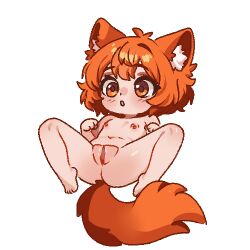 1girl :o aged_down animal_ears ass blush breasts cleft_of_venus cricket_(artist) feet fox_ears fox_girl fox_tail loli maxie_(cricket) navel nipples nude open_mouth orange_eyes orange_hair pussy short_hair small_breasts solo spread_legs tail uncensored
