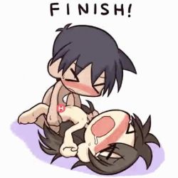 &gt;_&lt; 1boy 1girl animated animated_gif blush censored chibi cum cum_in_pussy hetero ikkyuu kamasutra lowres orgasm sex tagme trembling