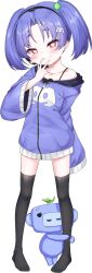 Rule 34 | 1girl, :q, absurdres, black bra, black hairband, black thighhighs, blush, bra, closed mouth, collarbone, discord, fang, fang out, female focus, flat chest, frilled bra, frills, full body, hair ornament, hairband, headset, heart, heart-shaped pupils, highres, hood, hooded jacket, jacket, long sleeves, looking at viewer, mesugaki, no shoes, nomorakazu, original, personification, pigeon-toed, purple hair, purple jacket, red eyes, short hair, simple background, single bare shoulder, skin fang, solo, spaghetti strap, standing, symbol-shaped pupils, thighhighs, toes, tongue, tongue out, transparent background, twintails, underwear, wide sleeves, wumpus
