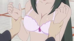 Rule 34 | 1girl, animated, anime screenshot, audible speech, bow, bow bra, bow panties, bra, breasts, english audio, green hair, highres, ladies versus butlers!, large breasts, long hair, panties, pink bra, pink panties, shikikagami saori, sound, tagme, underwear, undressing, video