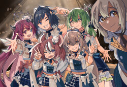 6+girls animal_ears black_hair blue_eyes blue_hair brown_eyes brown_hair ceres_fauna dark-skinned_female dark_skin fongban_illust green_hair hakos_baelz heterochromia highres holocouncil hololive hololive_english hololive_idol_uniform_(bright) irys_(hololive) mole mole_under_eye mouse_ears mouse_girl multicolored_hair multiple_girls nanashi_mumei official_alternate_costume ouro_kronii red_hair streaked_hair tsukumo_sana virtual_youtuber white_hair yellow_eyes