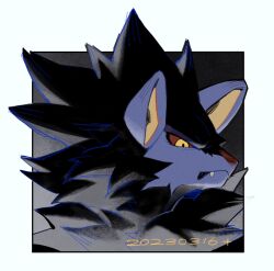 black_fur blue_fur colored_sclera dated dg_jia fang gen_4_pokemon highres luxray nintendo no_humans outside_border pokemon pokemon_(creature) pokemon_focus portrait red_sclera simple_background white_background yellow_eyes
