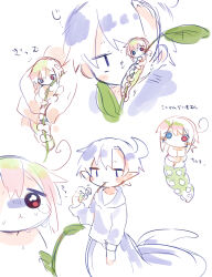 2boys :3 absurdres blue_eyes blue_hair blue_hoodie blush_stickers bright_pupils brothers bug caterpillar cowlick crying crying_with_eyes_open extra_arms highres hood hood_down hoodie in_palm interspecies jitome karato_(uenomigi) leaves long_tongue looking_at_another male_focus monster_boy monsterification multiple_boys original picking_up pink_hair plant pointy_ears ponytail raito-kun_(uenomigi) red_eyes scared serpentine short_hair siblings simple_background size_difference small_male snake snake_boy snake_tail sweat tail tears tongue trap uenomigi white_background white_pupils