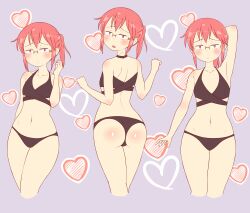 Rule 34 | 1girl, alternate costume, artist request, ass, back, blush, embarrassed, glasses, highres, kobayashi-san chi no maidragon, kobayashi (maidragon), looking back, navel, panties, purple background, red eyes, red hair, small, underwear