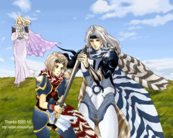1990s_(style) blonde_hair cecil_harvey ceodore ceodore_harvey family final_fantasy final_fantasy_iv final_fantasy_iv:_the_after_years milestone_celebration rosa_farrell sword weapon white_hair