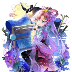 1girl aphrodite_(uchihime) bird blue_eyes japanese_clothes pink_hair sukja uchi_no_hime-sama_ga_ichiban_kawaii