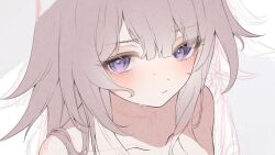 1girl blush brown_hair completely_nude genshou_ex herta_(honkai:_star_rail) honkai:_star_rail honkai_(series) implied_nudity long_hair looking_at_viewer nude purple_eyes simple_background sketch sweatdrop white_background