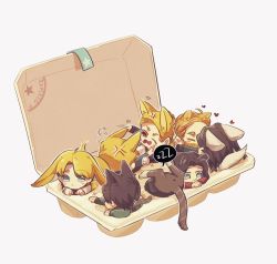 anger_vein animal_ears animification beard blonde_hair blue_eyes brown_hair captain_america_(series) cat_ears cat_tail chibi egg_carton facial_hair green_eyes highres bucky_barnes kemonomimi_mode male_focus marvel marvel_cinematic_universe pickieeeee rabbit_ears raccoon_ears red_eyes scratching sleeping steve_rogers tail upside-down wolf_ears wolf_tail x_anus