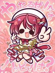 1girl chibi chibi_only colored_inner_hair double_v highres idol_clothes idolmaster idolmaster_va-liv morikinoko multicolored_hair red_hair short_hair tomori_manaka two-tone_hair v virtual_youtuber