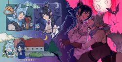 Rule 34 | 2girls, animal ears, apple, baldur&#039;s gate, baldur&#039;s gate 3, bat (animal), black cloak, black hair, brown gloves, clenched teeth, cloak, cloud, dual persona, dungeons & dragons, dungeons &amp; dragons, elbow gloves, elf, eye contact, fangs, fingerless gloves, food, fruit, gloves, grabbing another&#039;s chin, green eyes, hand on another&#039;s chin, highres, holding, holding food, holding fruit, kemonomimi mode, long hair, looking at another, moon, multi-tied hair, multiple girls, multiple views, myinmao, open mouth, pointy ears, scar, scar on face, shadowheart (baldur&#039;s gate), shirt, smile, tail, teeth, vampire, werewolf, white hair, white shirt, wolf ears, wolf girl, wolf tail