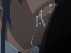 00s 1boy 1girl 2006 animated animated_gif bible_black bible_black_only breasts brown_hair censored closed_eyes cum cumdrip fellatio hair_ornament hetero imari_kurumi irrumatio large_breasts lowres oral penis ponytail rape school_uniform side_ponytail solo_focus tagme