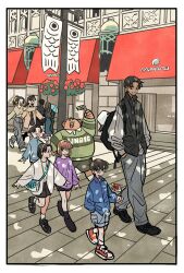 4boys 4girls black_boots blunt_bangs boots brown_hair child dark-skinned_male dark_skin edogawa_conan flower freckles full_body glasses haibara_ai hairband hand_in_pocket hattori_heiji high_collar highres holding holding_umbrella jacket kojima_genta long_hair meitantei_conan mouri_ran multiple_boys multiple_girls open_mouth outdoors ponytail red_flower shoes short_hair smile sneakers takeuchi_ryousuke tooyama_kazuha tsuburaya_mitsuhiko umbrella yoshida_ayumi