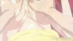 10s 1boy animated animated_gif bouncing_breasts breasts cream grabbing_another&#039;s_breast groping huge_breasts long_hair naruse_mio nipples puffy_nipples red_hair screencap shinmai_maou_no_testament soap
