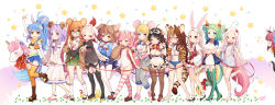 +_+ 10s 2014 6+girls absurdres animal_ears animal_print animal_print_panties baby_animal bird blush boar_(chinese_zodiac) boots braid breasts budget_sarashi byulzzi cat_ears cat_girl cat_tail chick chinese_zodiac cleavage cow_ears cow_girl cow_horns cow_tail cutoffs dog_(chinese_zodiac) dog_ears dog_girl dog_tail dragon_(chinese_zodiac) dragon_horns dragon_tail dress eyepatch goat_ears goat_horns gradient_hair heart highres hobby_horse horns horse_(chinese_zodiac) horse_ears horse_girl horse_tail lace-up_boots long_hair medium_breasts midriff monkey_(chinese_zodiac) monkey_ears monkey_tail mouse_ears mouse_tail multicolored_hair multiple_girls navel one-piece_swimsuit open_mouth original overalls ox_(chinese_zodiac) pantyhose pig_ears pig_girl pig_tail rabbit_(chinese_zodiac) rabbit_ears rat_(chinese_zodiac) rooster_(chinese_zodiac) sarashi sheep_(chinese_zodiac) short_hair short_shorts shorts signature small_breasts smile snake_(chinese_zodiac) star_(symbol) striped_legwear swimsuit tail tears thighhighs tiger_(chinese_zodiac) tiger_ears tiger_print tiger_tail twin_braids two-tone_hair underboob wings
