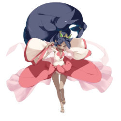 10s 1girl absurdres big_hair bow creatures_(company) dark-skinned_female dark_skin dress female_focus game_freak hagoromo highres holding holding_poke_ball iris_(pokemon) kotoba kotoba_(kotobato) long_hair nintendo poke_ball pokemon pokemon_bw2 purple_hair red_eyes sandals shawl solo very_long_hair waist_bow