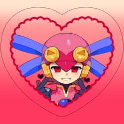 1boy close-up double_soul_(mega_man) heart helmet mega_man_(series) mega_man_battle_network_(series) megaman.exe netnavi pink_background pink_helmet red_eyes roll.exe_(mega_man) simple_background solo tango_dream