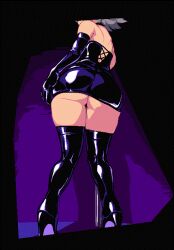 1girl animated animated_gif ass ass_focus ass_shake back boots dress elbow_gloves from_behind gloves high_heels huge_ass interpolated izayoi_sakuya latex latex_gloves maid_headdress namako_daibakuhatsu pixel_art pole pussy shiny_clothes short_hair squatting stripper_pole thigh_boots third-party_edit thong touhou underwear