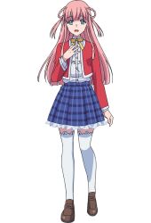Rule 34 | 1girl, akino sora (sokushi cheat), anime coloring, blue eyes, blunt bangs, braid, collared shirt, full body, jacket, loafers, long hair, long sleeves, looking at viewer, miniskirt, official art, plaid clothes, plaid skirt, red jacket, ribbon, sakimoto sayuri, school uniform, shirt, shoes, simple background, skirt, smile, socks, sokushi cheat ga saikyou sugite isekai no yatsura ga marude aite ni naranai n desu ga, solo, standing, tareme, thighhighs, thighs, two side up, very long hair, white shirt, white thighhighs, yellow ribbon, zettai ryouiki