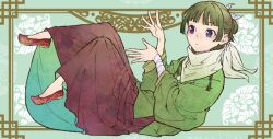 1girl aoqun bandaged_arm bandages chinese_clothes full_body green_hair hanfu kusuriya_no_hitorigoto maomao_(kusuriya_no_hitorigoto) nekokurage_(gen&#039;eikai_tsuushin) pointed_footwear skirt solo
