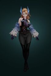 1girl 3d animated artist_request bare_shoulders blonde_hair bouncing_breasts breasts curvy high_ponytail huge_breasts large_breasts long_hair looking_at_viewer ponytail ragnarok_sinmara sideboob solo tagme taimanin_(series) taimanin_rpgx video wide_hips