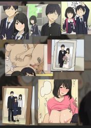 1boy 2girls breast_sucking father_and_daughter highres married mole mole_under_eye mother_and_daughter multiple_girls nude original penis pregnant school_uniform sex wakamatsu372