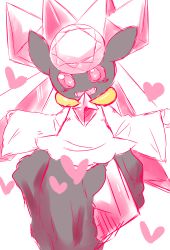 absurdres animal_ears blush chizi colored_sclera crystal diancie gen_6_pokemon hands_up happy heart heart-shaped_pupils highres legendary_pokemon long_sleeves looking_down mythical_pokemon nintendo no_humans open_mouth pink_eyes pink_sclera pokemon pokemon_(creature) simple_background sketch smile symbol-shaped_pupils teeth white_background wide_sleeves