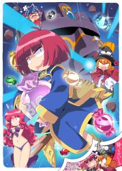 4girls anger_vein bandages bikini black_footwear blonde_hair bob_cut bra broom broom_riding candy cotton_(character) cotton_(game) creature dress fairy fairy_wings food full_body hat highres hiro_hiroki holding holding_candy holding_food long_hair multiple_girls navel needle_(cotton) pumpkin_(cotton) purple_bra purple_footwear red_eyes red_hair riding robe short_hair silk_(cotton) swimsuit tears underwear wings witch witch_hat wool_(cotton) yellow_footwear