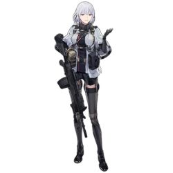 1girl arm_up bag belt breasts drum_magazine duoyuanjun female_focus full_body girls&#039;_frontline gloves grey_gloves gun hair_between_eyes jacket light_machine_gun long_sleeves looking_at_viewer machine_gun magazine_(weapon) official_art parted_lips purple_eyes rpk rpk-16 rpk-16_(girls&#039;_frontline) scope short_hair silver_hair smile solo standing strap thighhighs transparent_background weapon