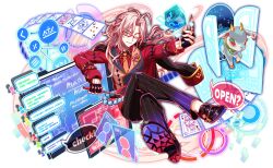 ! 1boy ? ace_(playing_card) adapted_costume alternate_costume anime_coloring antenna_hair artist_request beads bespectacled black_coat black_collar black_footwear black_gloves black_pants black_sleeves black_trim black_vest braid buttoned_cuffs buttons card cardano_(crash_fever) character_request coat coat_on_shoulders collar collared_shirt collared_vest colored_shoe_soles crash_fever crescent crescent_hair_ornament crown_braid dice dice_earrings earrings english_text fake_text fingerless_gloves floating floating_hair floating_object footwear_request formal_clothes four_of_hearts four_of_spades full_body game_cg glasses gloves goat gradient_pants hair_intakes hair_ornament holding_baton horns jewelry king_(playing_card) light_brown_hair long_hair long_sidelocks long_sleeves lowered_eyelids narrowed_eyes no_socks number_print numbered object_floating_above_hand official_alternate_costume official_art one_eye_closed open_door orange_collar orange_vest outline pants parted_bangs pinstripe_pants pinstripe_pattern playing_card ponytail profile_picture red-framed_eyewear red_collar red_eyes red_outline red_sleeve_cuffs red_sleeves red_undershirt semi-rimless_eyewear shirt shoe_soles sidelocks single_earring sitting sleeve_cuffs smile solo_focus sparkle speech_bubble square square_print star_ornament striped_clothes striped_pants tachi-e ten_of_spades text_messaging third-party_source transparent_background two-tone_collar two-tone_vest vertical-striped_clothes vertical-striped_pants very_long_hair vest waistcoat wavy_hair white_fur yellow_horns