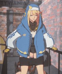 1boy 3d anal anal_object_insertion animated animated_gif bike_shorts blonde_hair blue_eyes bridget_(guilty_gear) censored clothes_pull cum ejaculating_while_penetrated ejaculation fingerless_gloves gloves guilty_gear guilty_gear_strive lowres male_focus male_penetrated medium_hair object_insertion penis shorts shorts_pull solo trap tyviania