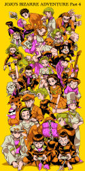 5girls 6+boys ^_^ apron arnold_(jojo) arrow_(jojo) arrow_(projectile) baby bad_id bad_pixiv_id barefoot black_eyes black_hair black_sclera blonde_hair blush brown_hair chef chef_hat choker closed_eyes colored_sclera controller dog dress earrings everyone formal_clothes fungami_yuya gakuran game_controller green_eyes grey_hair guitar hairband hat hazamada_toshikazu hazekura_mikitaka headband higashikata_josuke higashikata_ryohei higashikata_tomoko highres hirose_koichi instrument jewelry jojo_no_kimyou_na_bouken joseph_joestar joseph_joestar_(old) kanedaichi_toyohiro katagiri_anjuro kawajiri_hayato kawajiri_kosaku kawajiri_shinobu kinoto_masazo kira_yoshihiro kira_yoshikage kishibe_rohan kobayashi_tamami kuujou_joutarou leash long_coat long_hair mouse_(animal) multicolored_hair multiple_boys multiple_girls multiple_persona nail_polish necktie nijimura_keicho nijimura_okuyasu nozm orange_eyes orange_hair otoishi_akira oyanagi_ken peace_symbol pink_eyes pink_hair pointy_ears pompadour ponytail ribbon rock school_uniform serafuku severed_hand shizuka_joestar short_hair socks spiked_hair sugimoto_reimi suit sunglasses sweatdrop teardrop tonio_trussardi topless_male tsuji_aya two-tone_hair wristband yamagishi_yukako yangu_shigekiyo