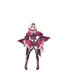 1girl azarin_(kouyoku_senki_exs-tia) black_thighhighs blonde_hair boots breasts bridal_gauntlets choker dress full_body game_cg hair_intakes hairband hand_on_own_hip highres inoino kouyoku_senki_exs-tia large_breasts large_variant_set long_hair looking_at_viewer multicolored_hair non-web_source official_art open_mouth orange_eyes pink_hair red_eyes skirt solo standing tachi-e thighhighs transparent_background variant_set very_long_hair zettai_ryouiki