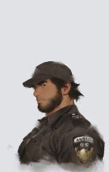 Rule 34 | 1boy, asgar (youtian), bara, baseball cap, beard, black hair, cropped torso, dark-skinned male, dark skin, facial hair, full beard, hat, highres, ji peng gou you, large pectorals, male focus, mature male, muscular, muscular male, mustache stubble, painterly, pectorals, solo, stubble, thick eyebrows, youtian (youtiange)