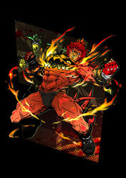 Rule 34 | 1boy, black boots, blank eyes, boots, brute bomber, can, chest mouth, clenched teeth, colored skin, crushed can, final fantasy, final fantasy xiv, fingerless gloves, gloves, hector (ff14), highres, holding, holding can, looking at viewer, male focus, male swimwear, muscular, muscular male, red gloves, red hair, red skin, signature, solo, swim briefs, teeth, whymaige, wrestling outfit, wrestling trunks