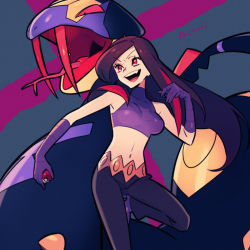 Rule 34 | frontier brain, gen 3 pokemon, lucy (pokemon), midriff, nintendo, poke ball, pokemon, pokemon (creature), red eyes, seviper, smile, ucchii