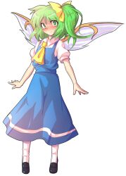 1girl alphes_(style) ascot blush bow closed_mouth commentary_request dairi daiyousei fairy_wings full-face_blush full_body green_eyes green_hair hair_bow large_variant_set long_hair looking_at_viewer parody puffy_short_sleeves puffy_sleeves shirt shoes short_sleeves side_ponytail skirt skirt_set socks solo standing style_parody tachi-e touhou transparent_background variant_set white_shirt wings yellow_ascot