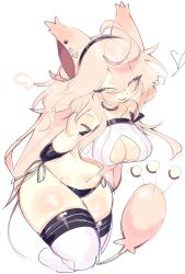 ahoge animal_ears bare_shoulders beige_fur blush breasts cat_ears cat_girl cat_tail choker cleavage closed_eyes clothing_cutout ear_piercing furry furry_female gen_3_pokemon headband heart highres large_breasts long_hair midriff navel nintendo panties piercing pink_fur pink_hair pokemon pokemon_(creature) skitty smile tail thick_eyebrows thick_thighs thighhighs thighs underwear usa37107692 wide_hips