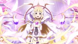 Rule 34 | armor, blonde hair, falling petals, grey eyes, highres, long hair, magical girl, mankai, nogi sonoko, official art, open mouth, petals, smile, thighhighs, white thighhighs, yuuki yuuna wa yuusha de aru, yuuki yuuna wa yuusha de aru: hanayui no kirameki, yuusha de aru